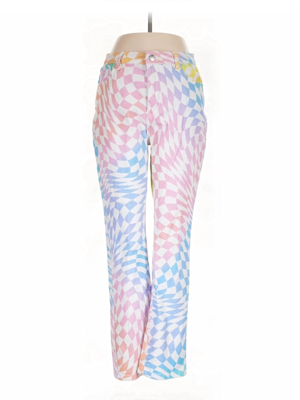 dELiA*s Dolls Kill Warped Checkered Rainbow Cropped Jeans - M - Surreal Life